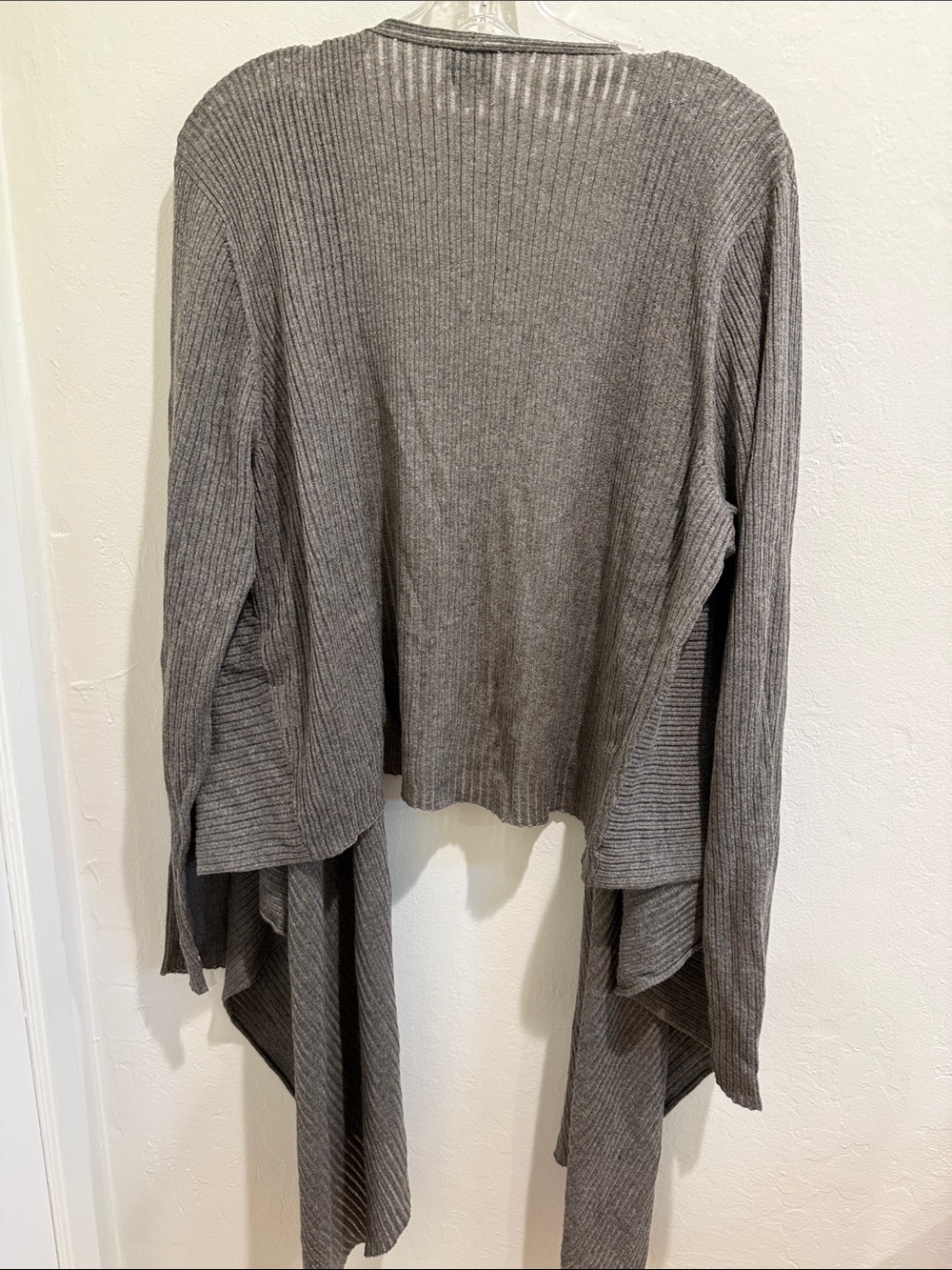Eileen Fisher Taupe Ribbed Open-Front Draped Cardigan - Picture 5 of 5